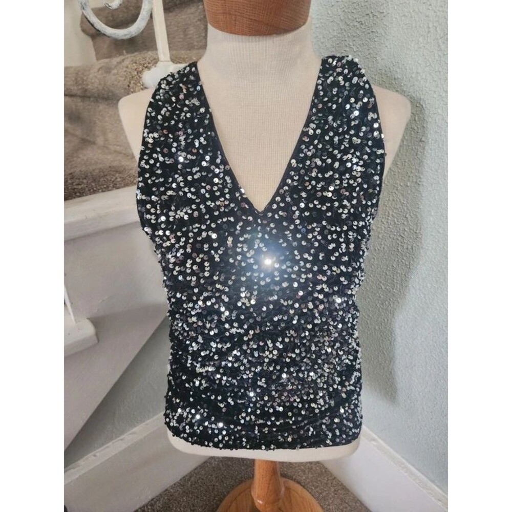 Women's Shein black glam sparkly sleeveless party halter Medium